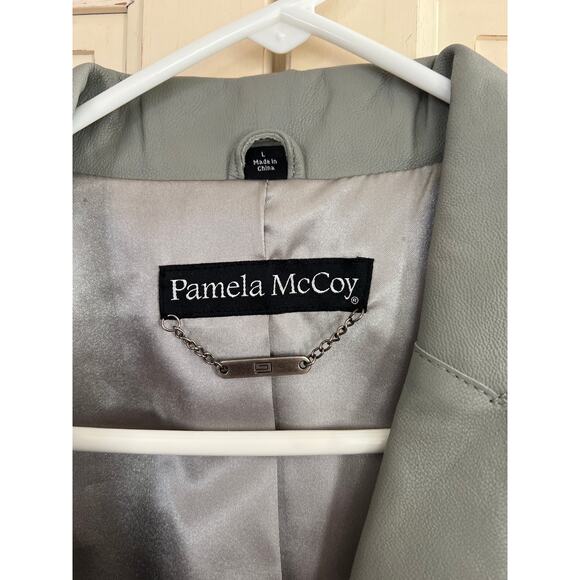 Pamela McCoy size large gray leather blazer jacket - Picture 2 of 4